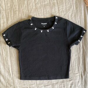 PLAYBOY - Black Ribbed Short Sleeve Top, Size S